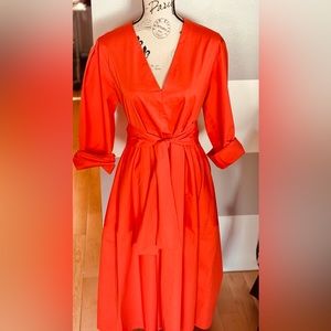 Zara Women Blogger Favorite Belted Dress Orange Red M